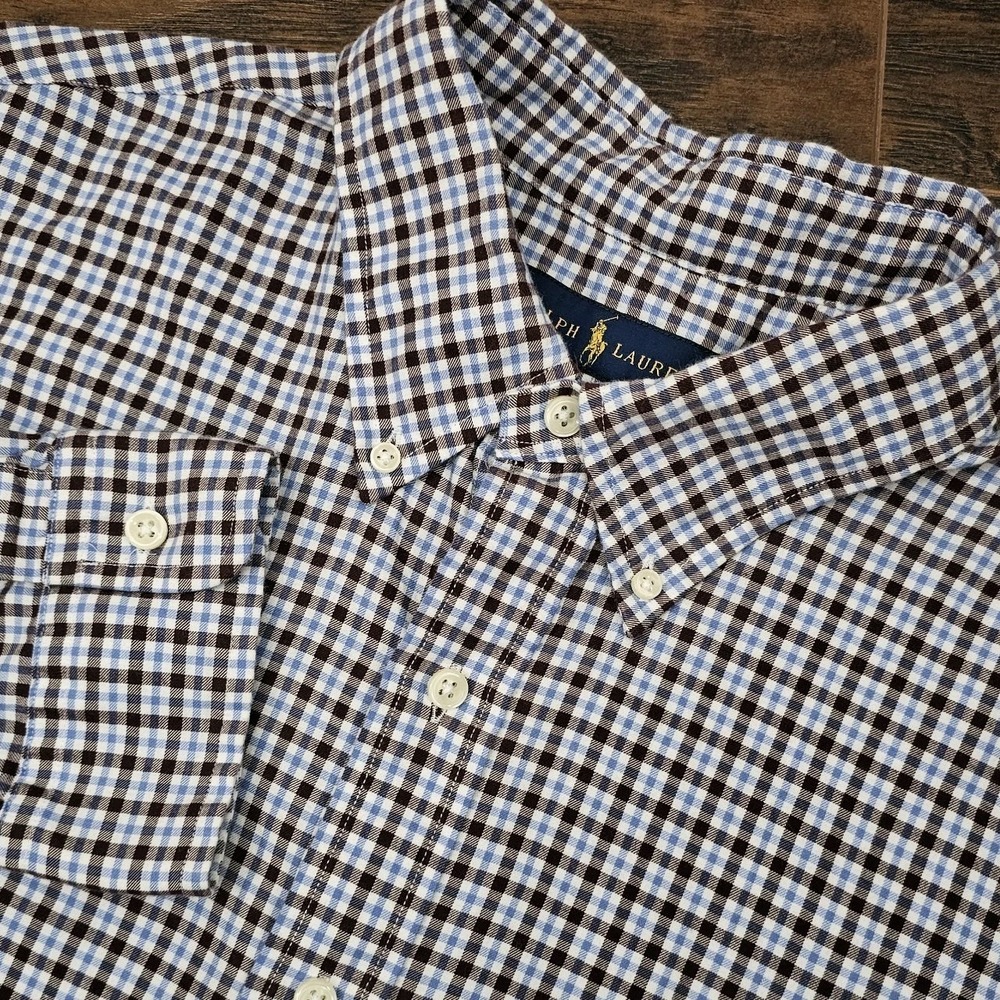 Polo Ralph Lauren Mens XL Long Sleeve Brown Blue Cotton Button Down Shirt